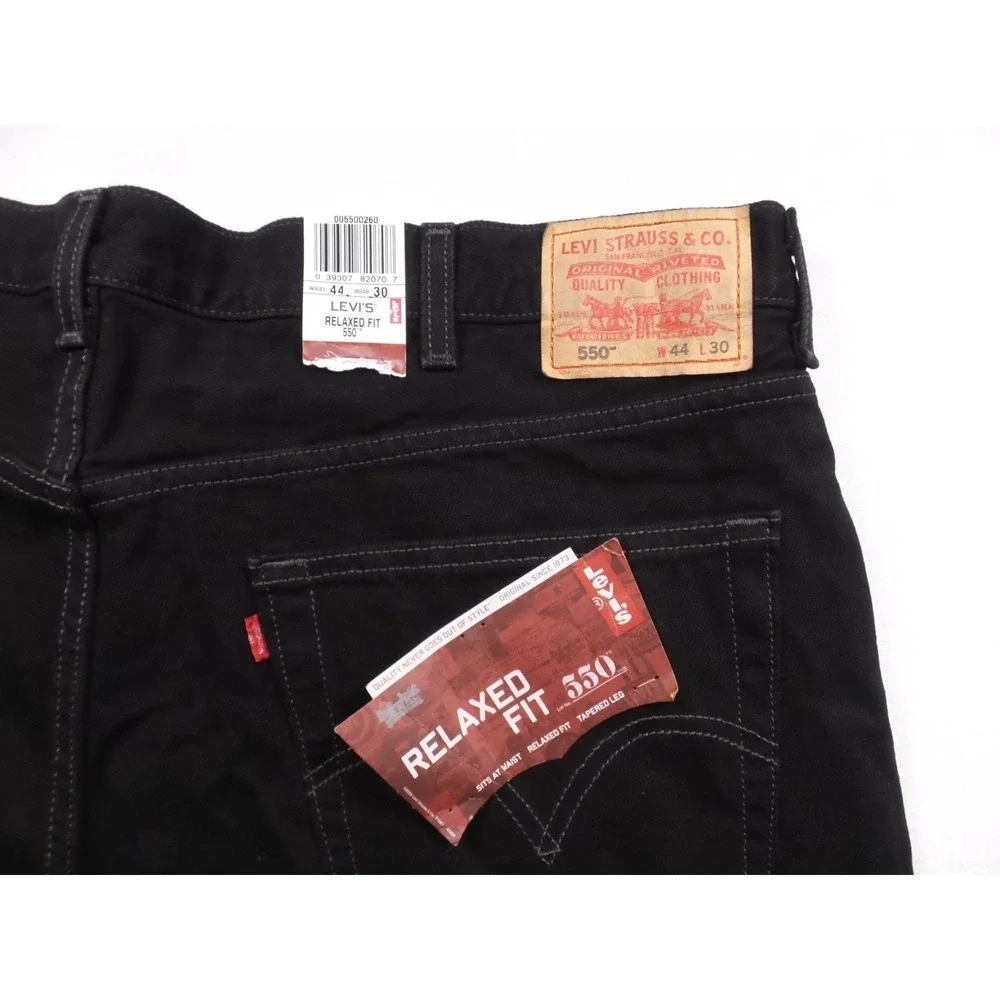 Vintage Levis Mens Jeans 44 x 30 Black Denim 550‎ Tapered Leg Relaxed Fit NWT
